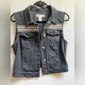 H&M X Coachella denim Aztec  festival frayed jean vest Sz 10